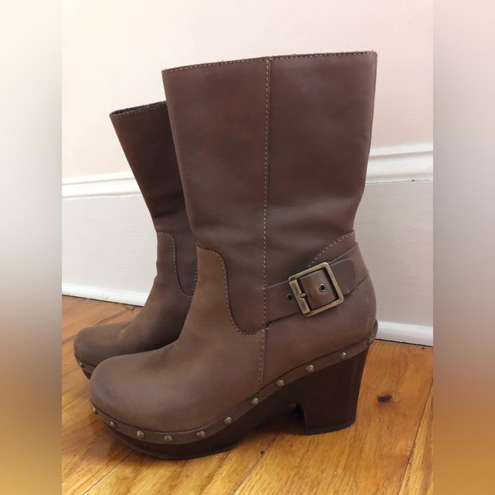 Kork-Ease brown studded boots clog heel size 9